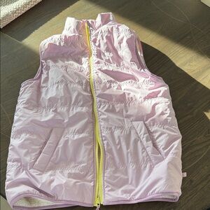 Athleta Girl Light Pink Puffer Vest with Yellow Zipper. Sherpa lined. Reversible